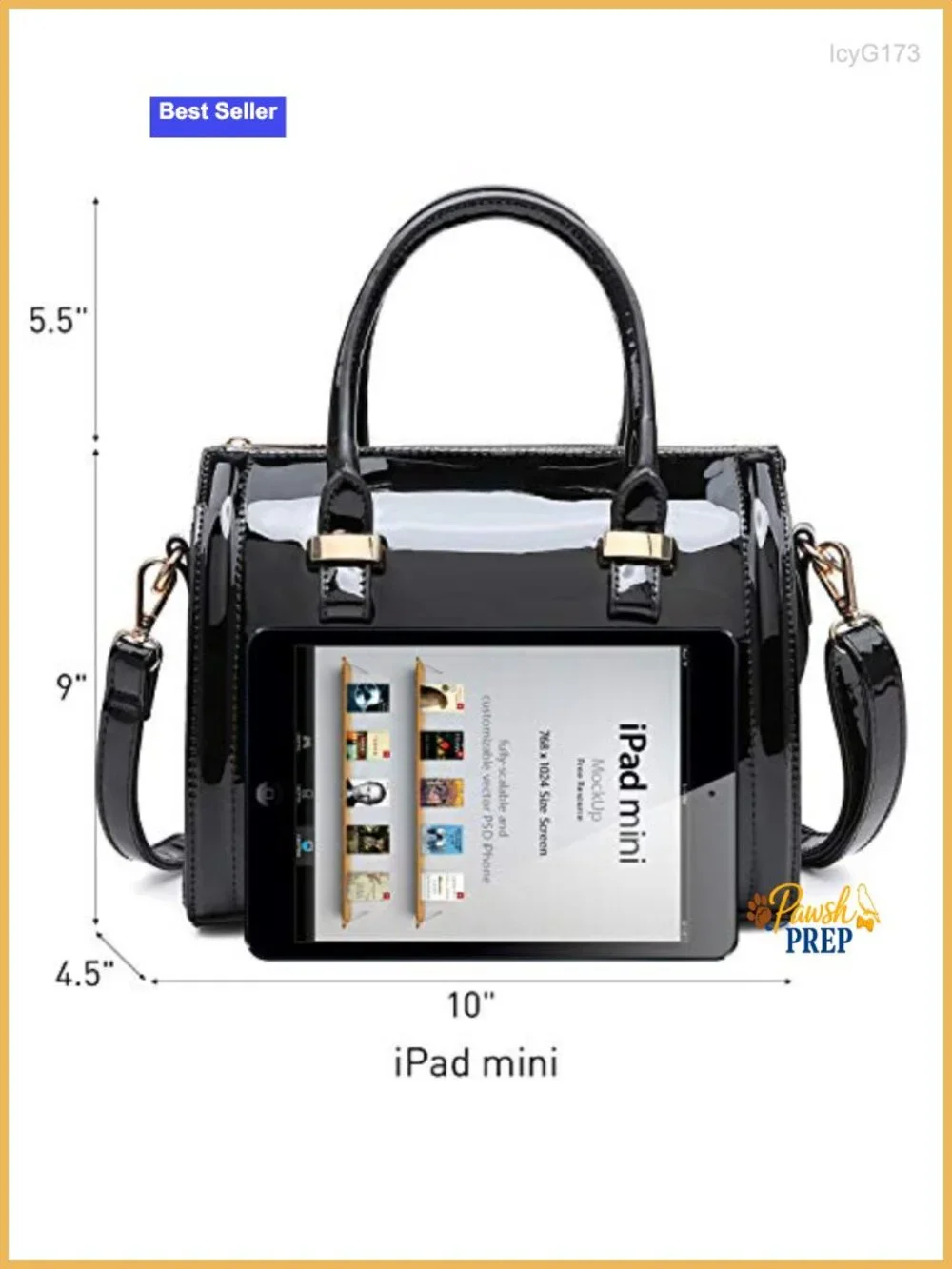 Patent Faux Leather Barrel Satchel Handbag - Detachable Shoulder Strap